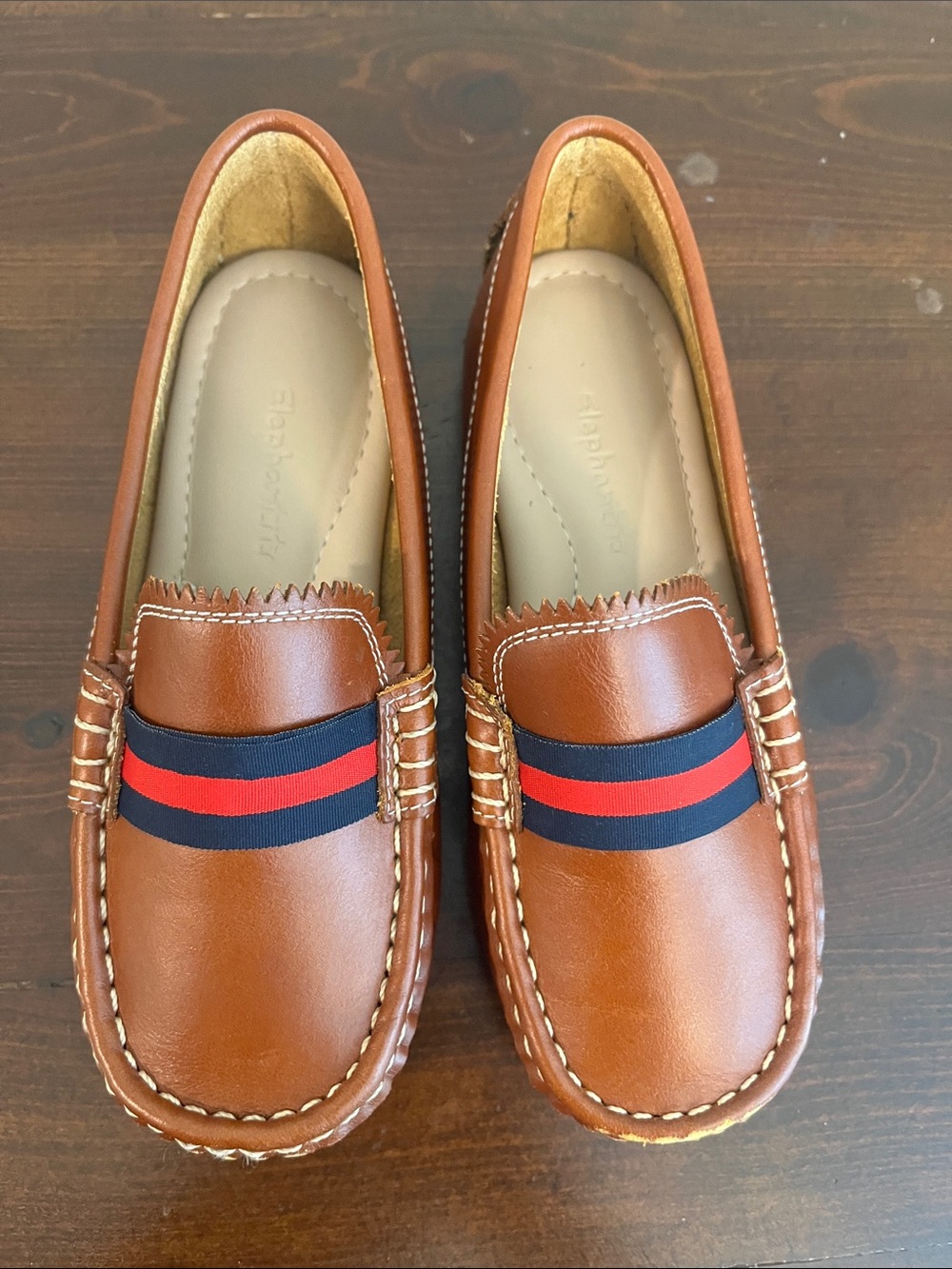 Slazenger Brown Kids Dress Loafers with Navy & Red Band